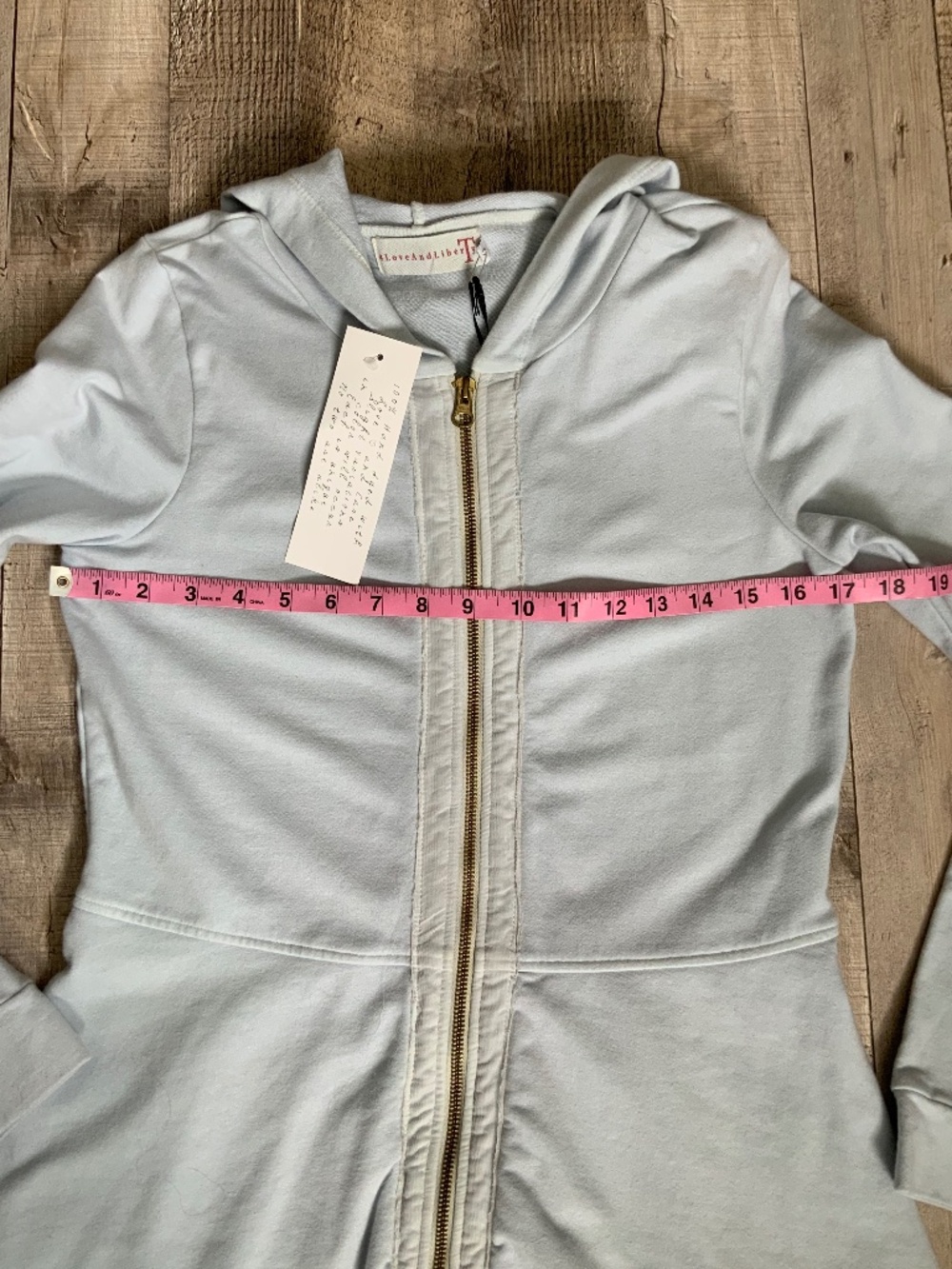 Johnny Was 4 Love And Liberty Peplum Ruffle Hoodie Light Blue NWT SZ S - Picture 13 of 14